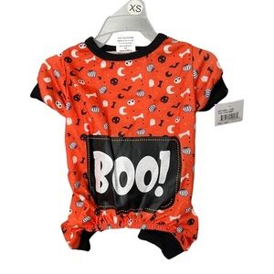 Halloween Pet Boo! Pumpkin, Skulls, Bones, Moon & Bats Pet Spirit Dog Onesie NWT